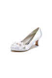 Rhinestone White Chunky Heels with Flower