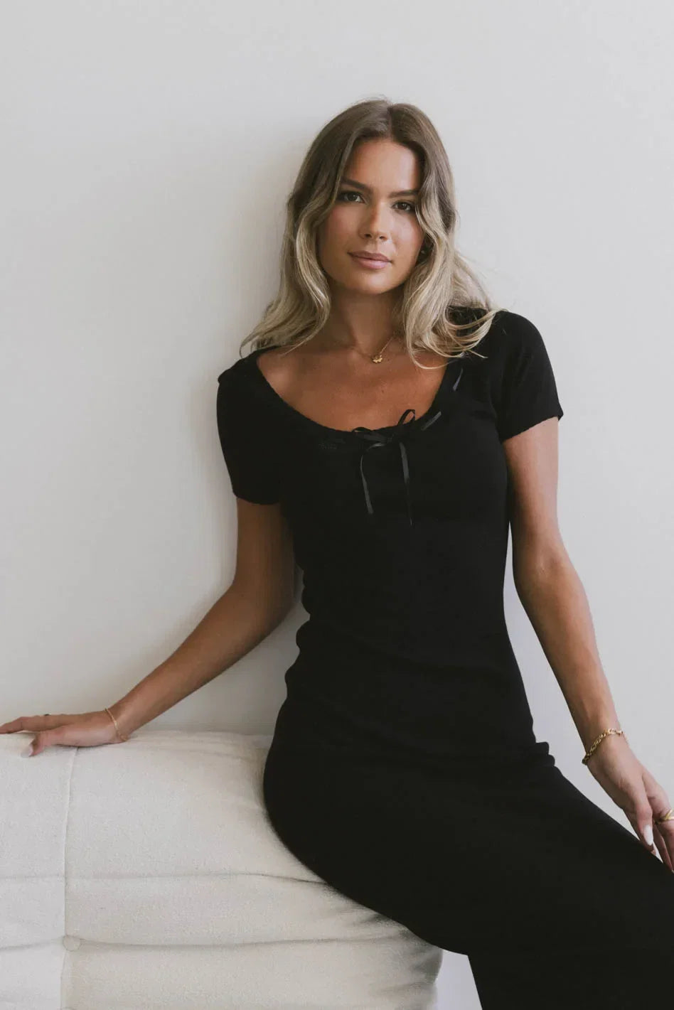 Ariah Ribbon Trim Sweater Dress in Black FINAL SALE