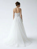 Charming A Line Strapless Tulle Lace Wedding Dresses