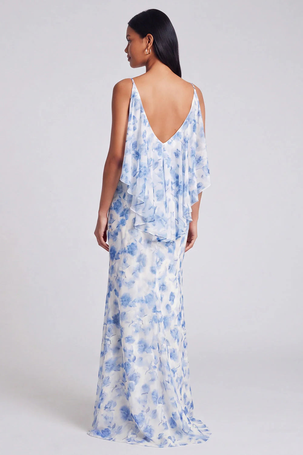 Light Blue Floral Spaghetti Straps Mermaid Maxi Dress