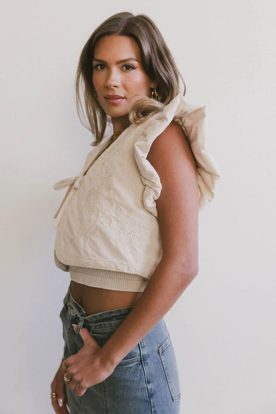 Damaris Embroidered Vest in Ecru FINAL SALE