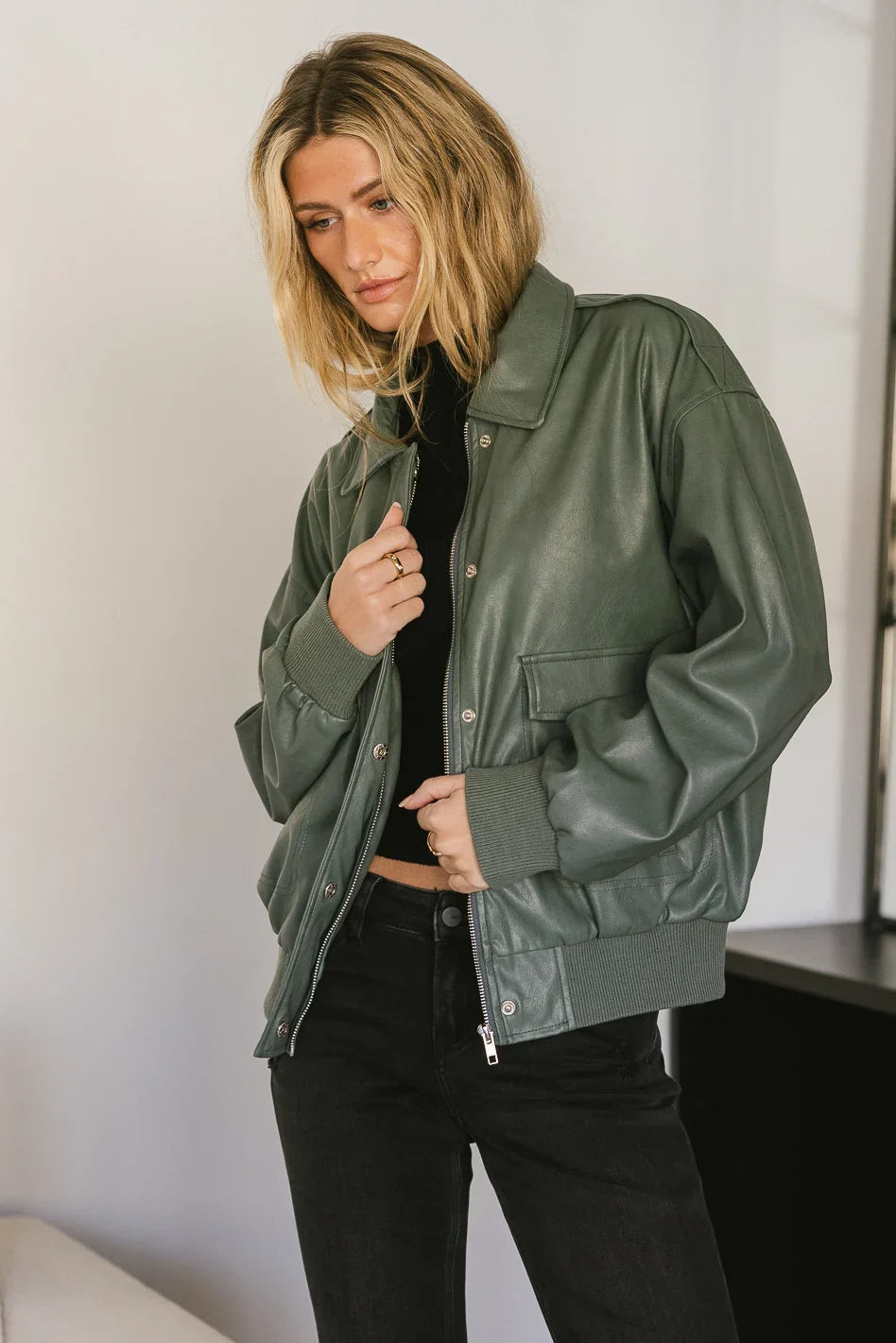 Call Me Back Vegan Jacket in Olive FINAL SALE