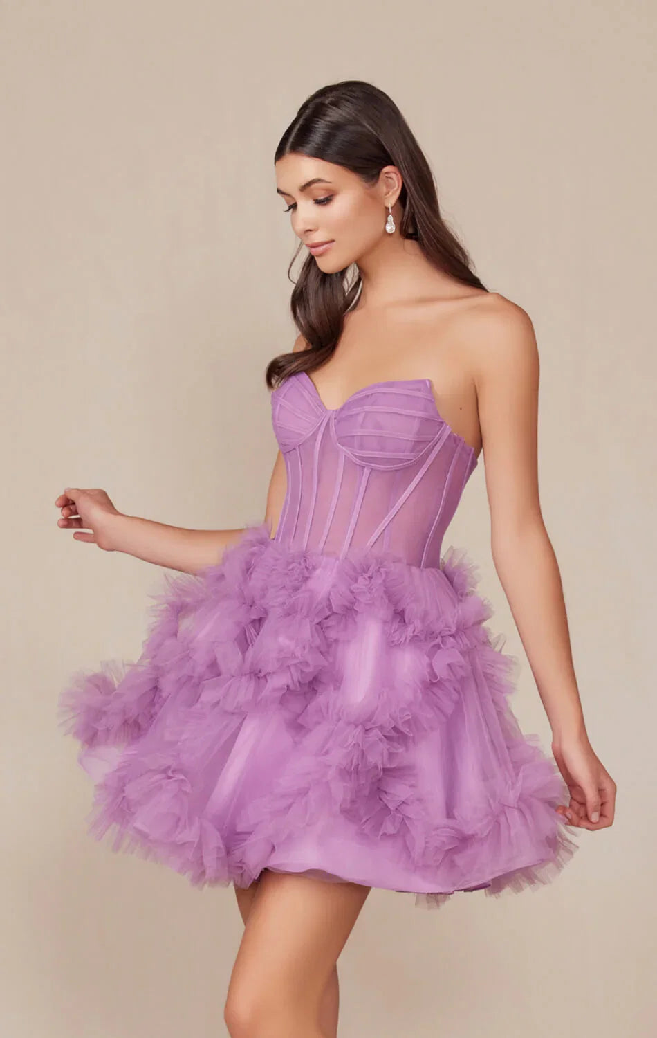 YVONNE RUFFLE SKIRT MINI DRESS DUSTY LAVENDER
