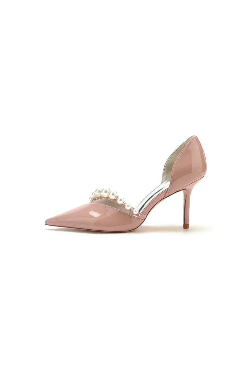 Black Elegant High Heels with Pearl Decoration