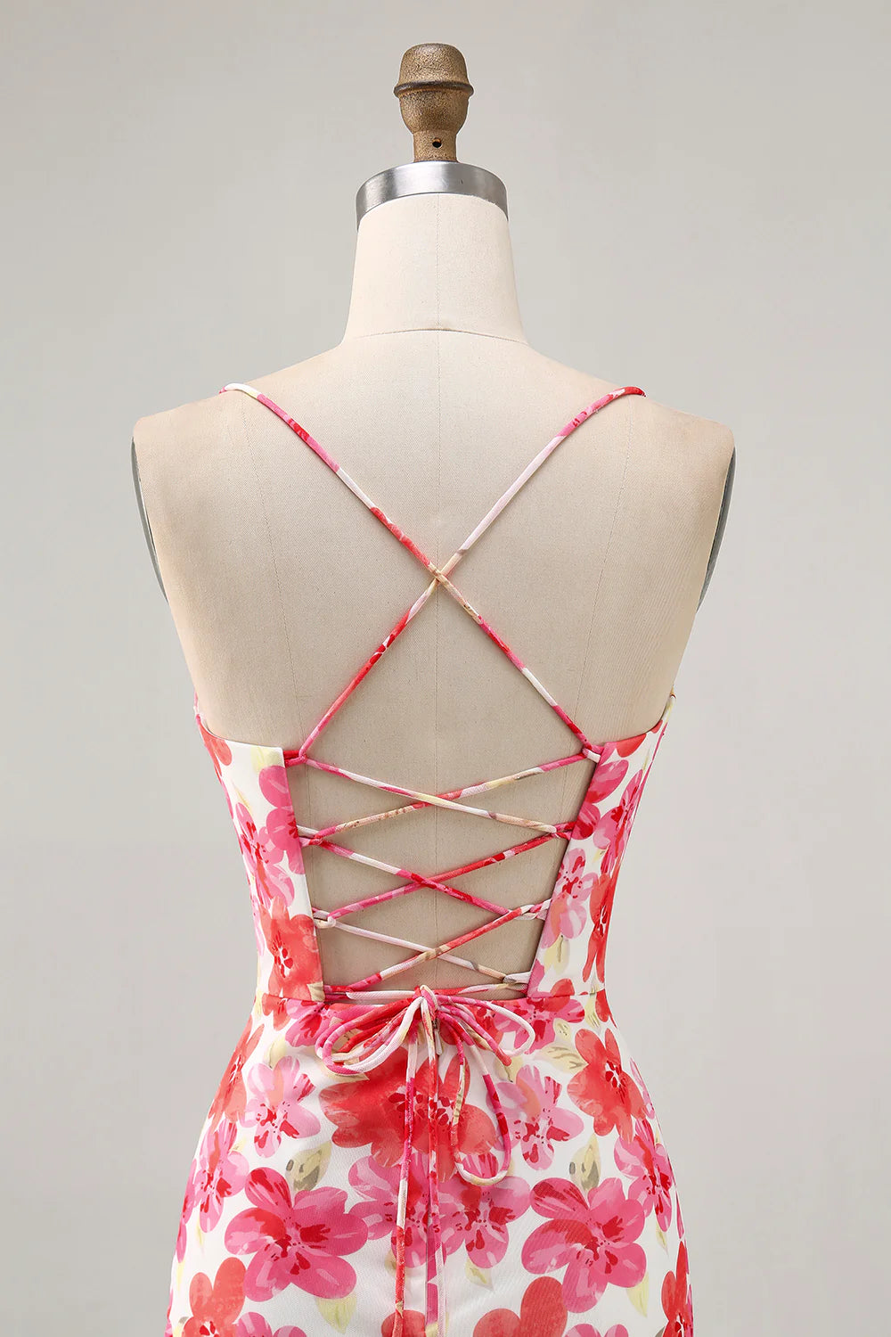 Red Flower Bodycon Ruched Printed Homecoming Dress