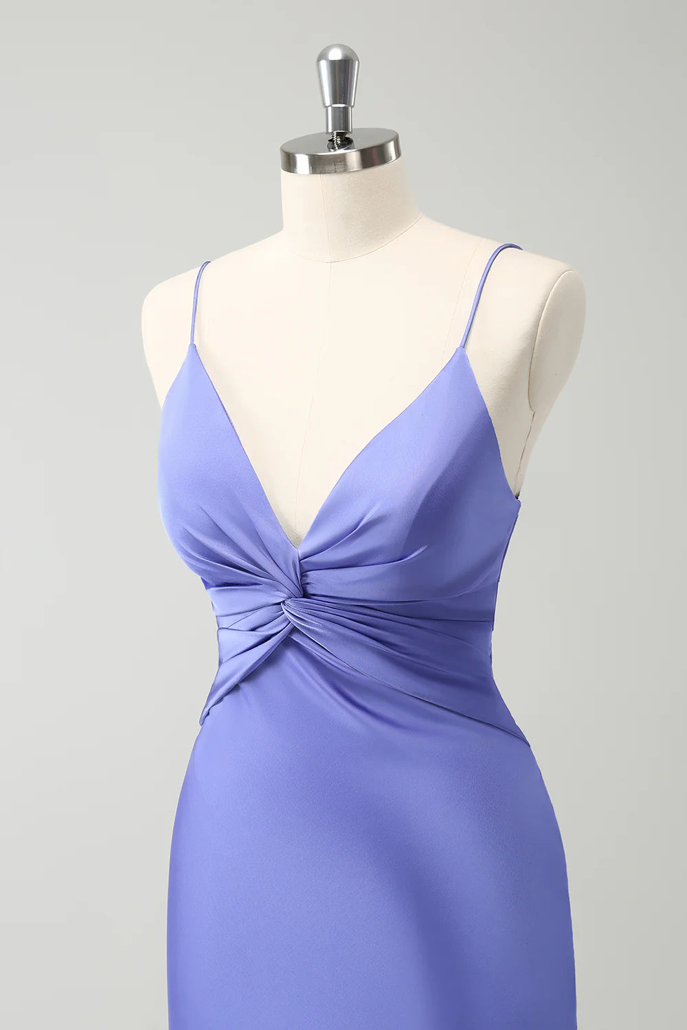 Purple Mermaid Front Criss Cross Pleated Floor Length Bridesmaid Dress