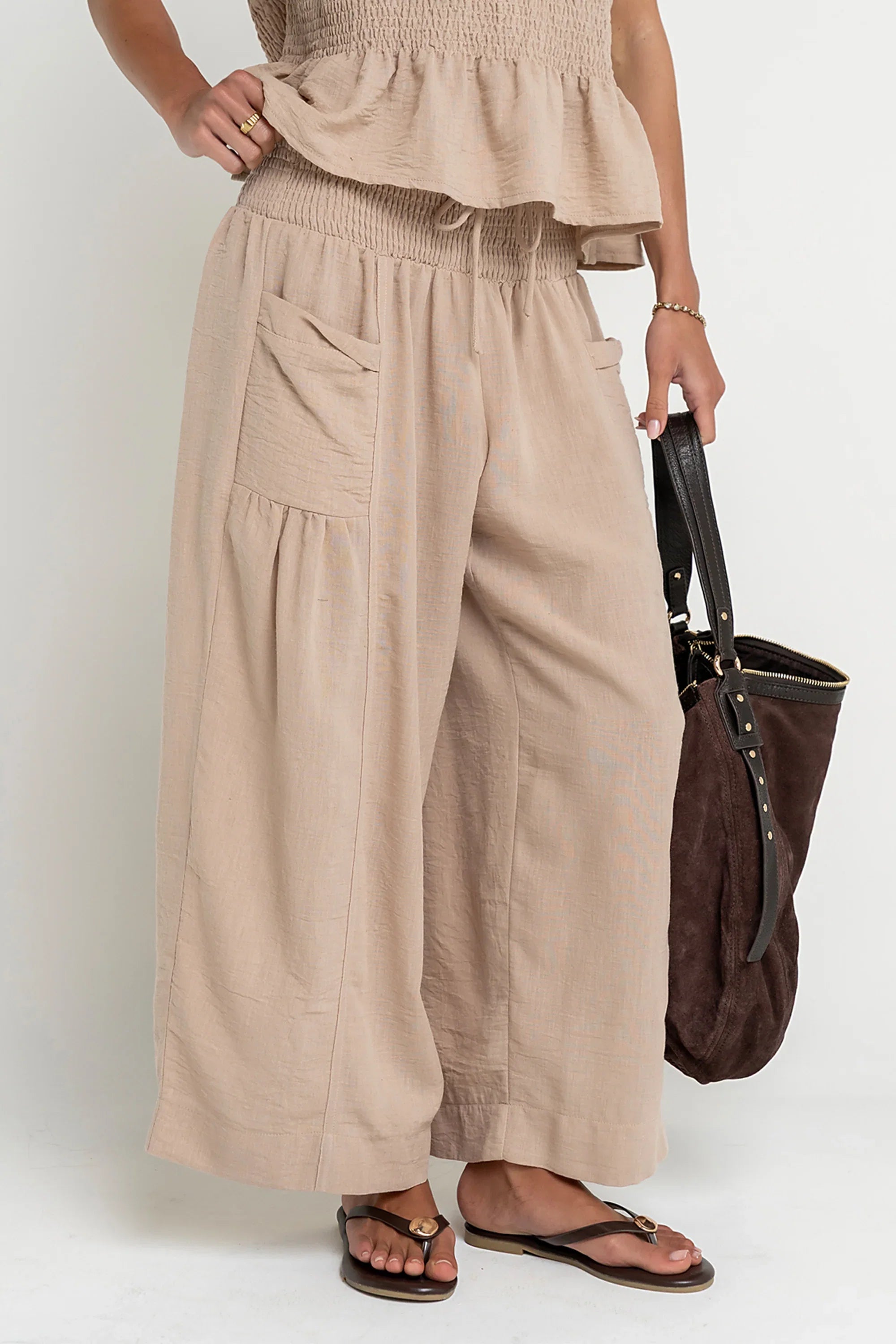 Ashton Wide Leg Pants in Taupe