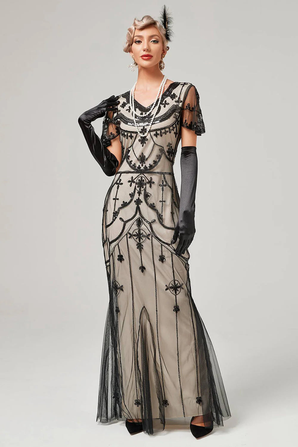 Ivory Mermaid Sequins Long Flapper Formal Dress