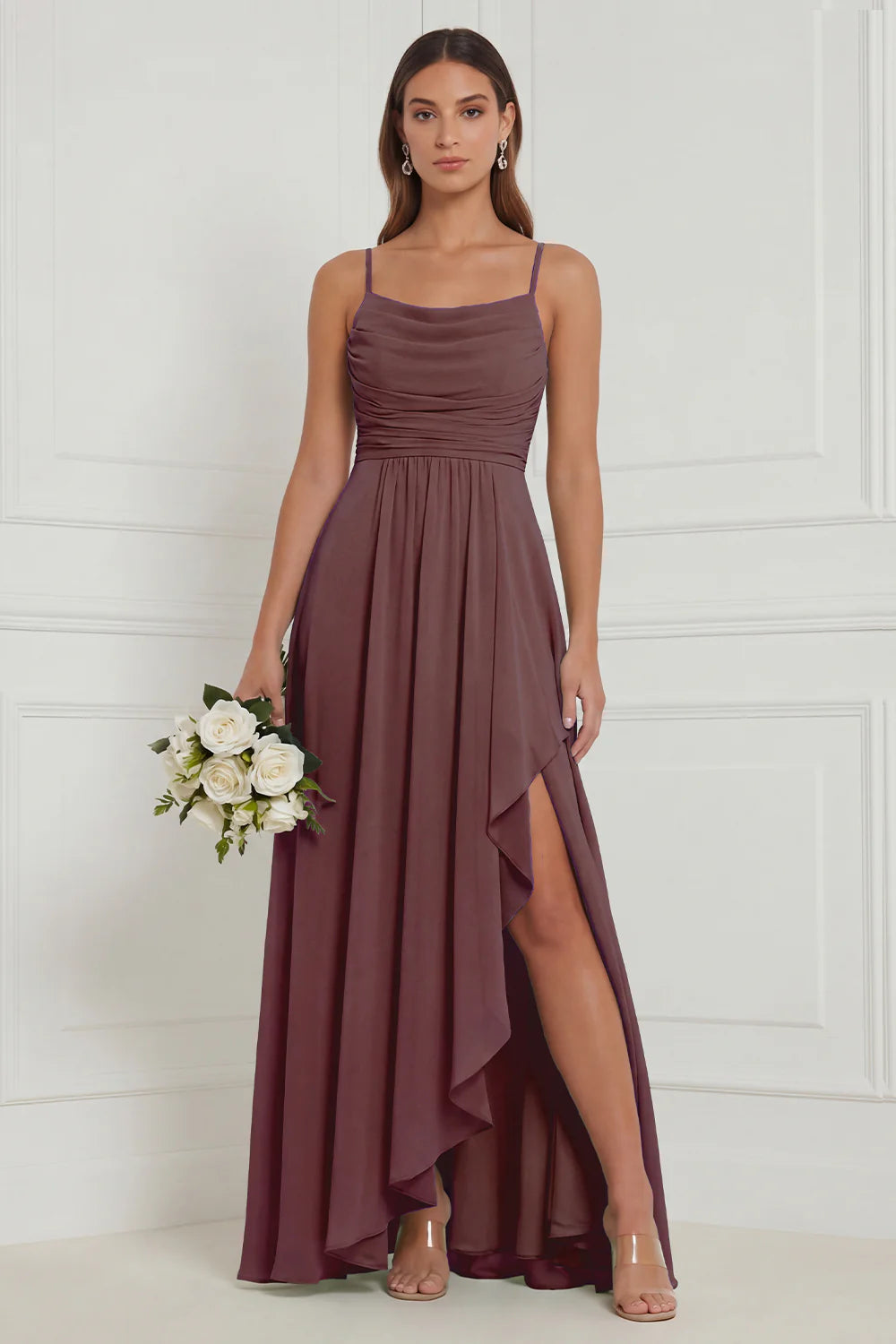 Sage Ruffle A Line Bridesmaid Dress with Slit