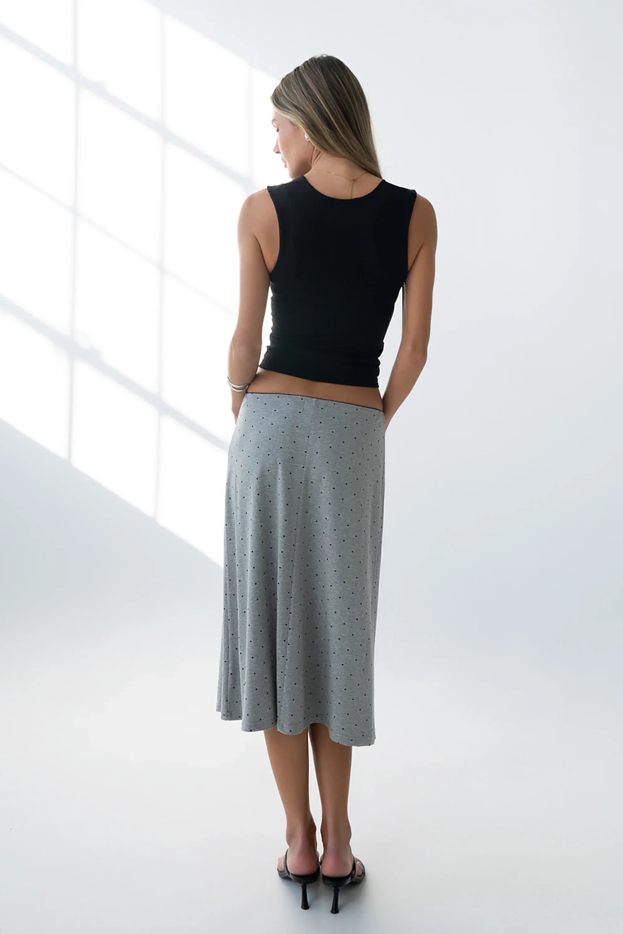 Jordyn Polka Dot Skirt in Heather Grey