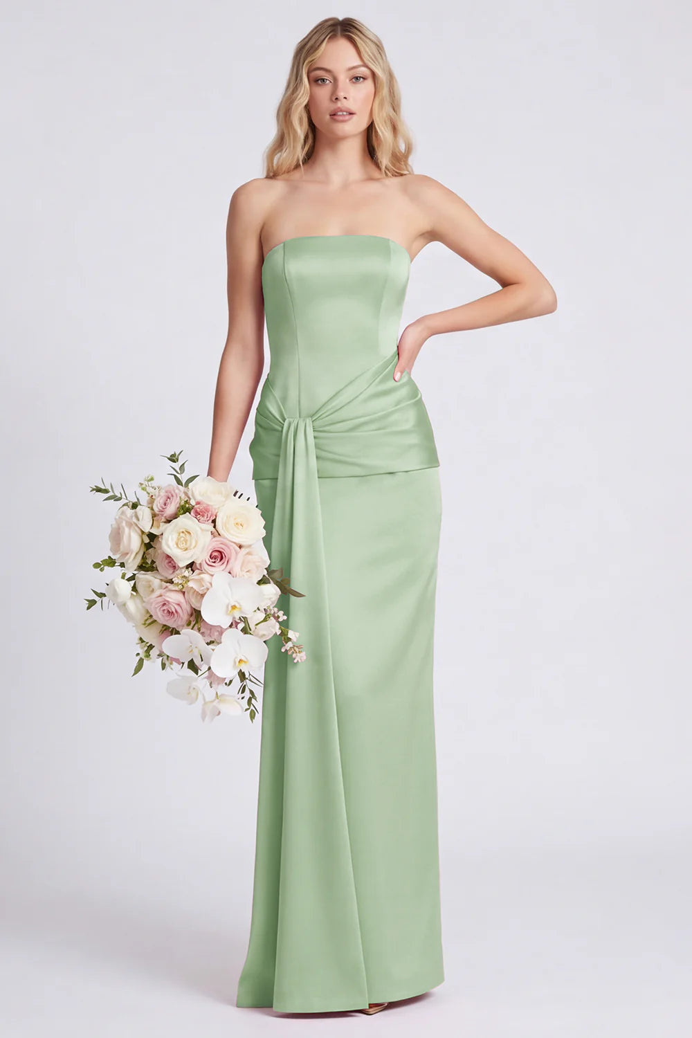 Strapless Mermaid Eucalyptus Bridesmaid Dress with Sash