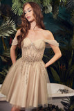 OLIVIA MINI DRESS OFF THE SHOULDER EMBELLISHED A LINE SHORT DRESS