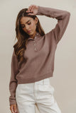 Meli Button Front Knit Sweater in Taupe FINAL SALE