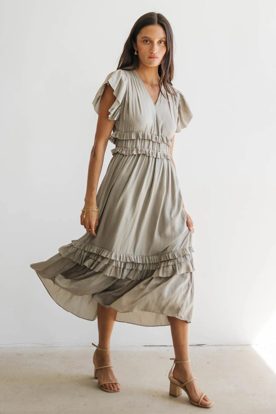 Willa Ruffle Dress in Sage FINAL SALE