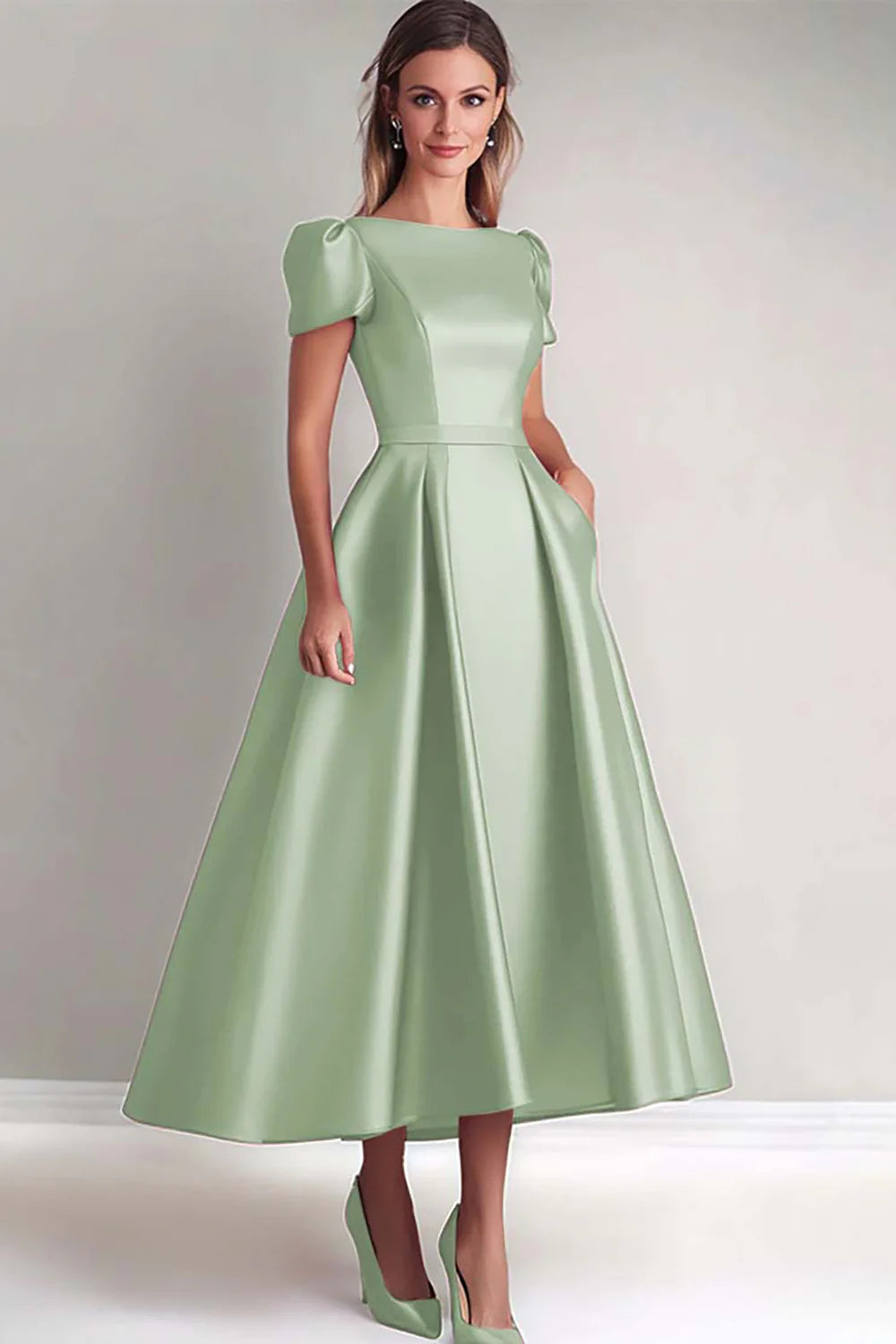 Black A Line Mother of the Bride Dress with Puff Sleeves
