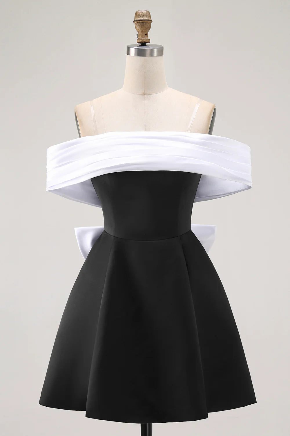 Black A Line Off The Shoulder Mini Homecoming Dress with Bow