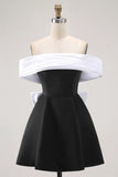 Black A Line Off The Shoulder Mini Homecoming Dress with Bow
