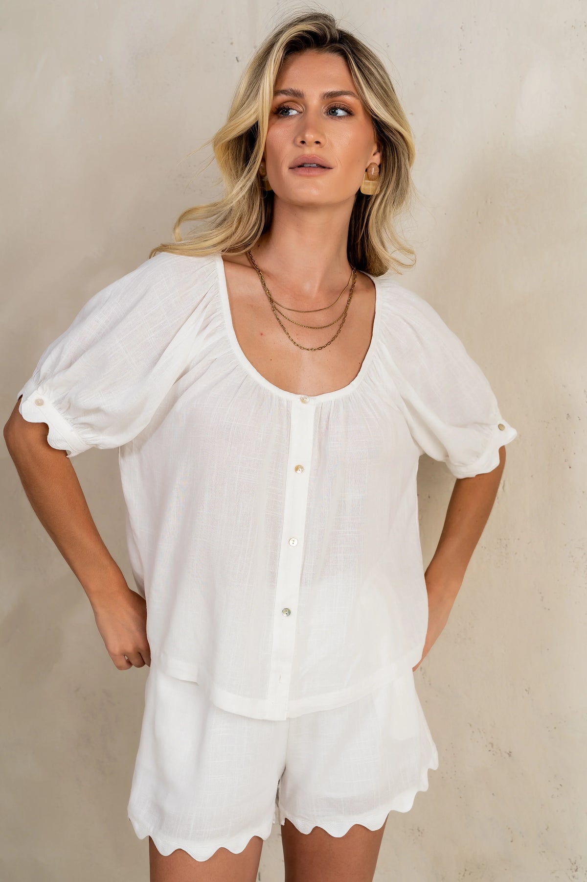 Owen Scalloped Top in White FINAL SALE