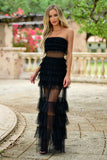 Georgia Maxi Dress Black Ruffle Tulle Dress With Sheer Detail