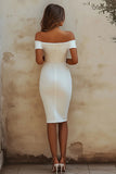 Chic White Sheath Satin Off the Shoulder Short Graduation Dress