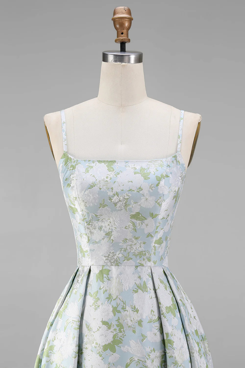 Floral Printed Blue White A Line Long Bridesmaid Dress