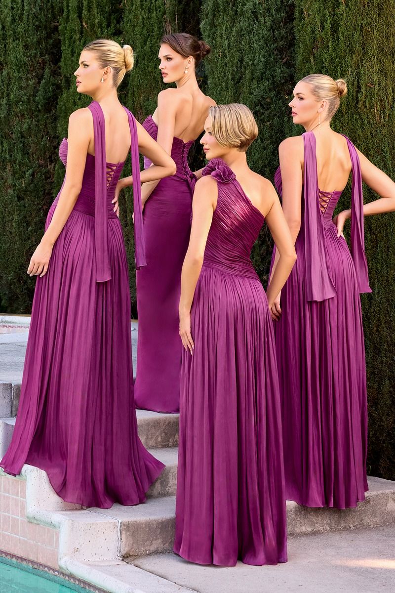 Ingrid Gown Strapless Shimmer Chiffon Dress with Scarf