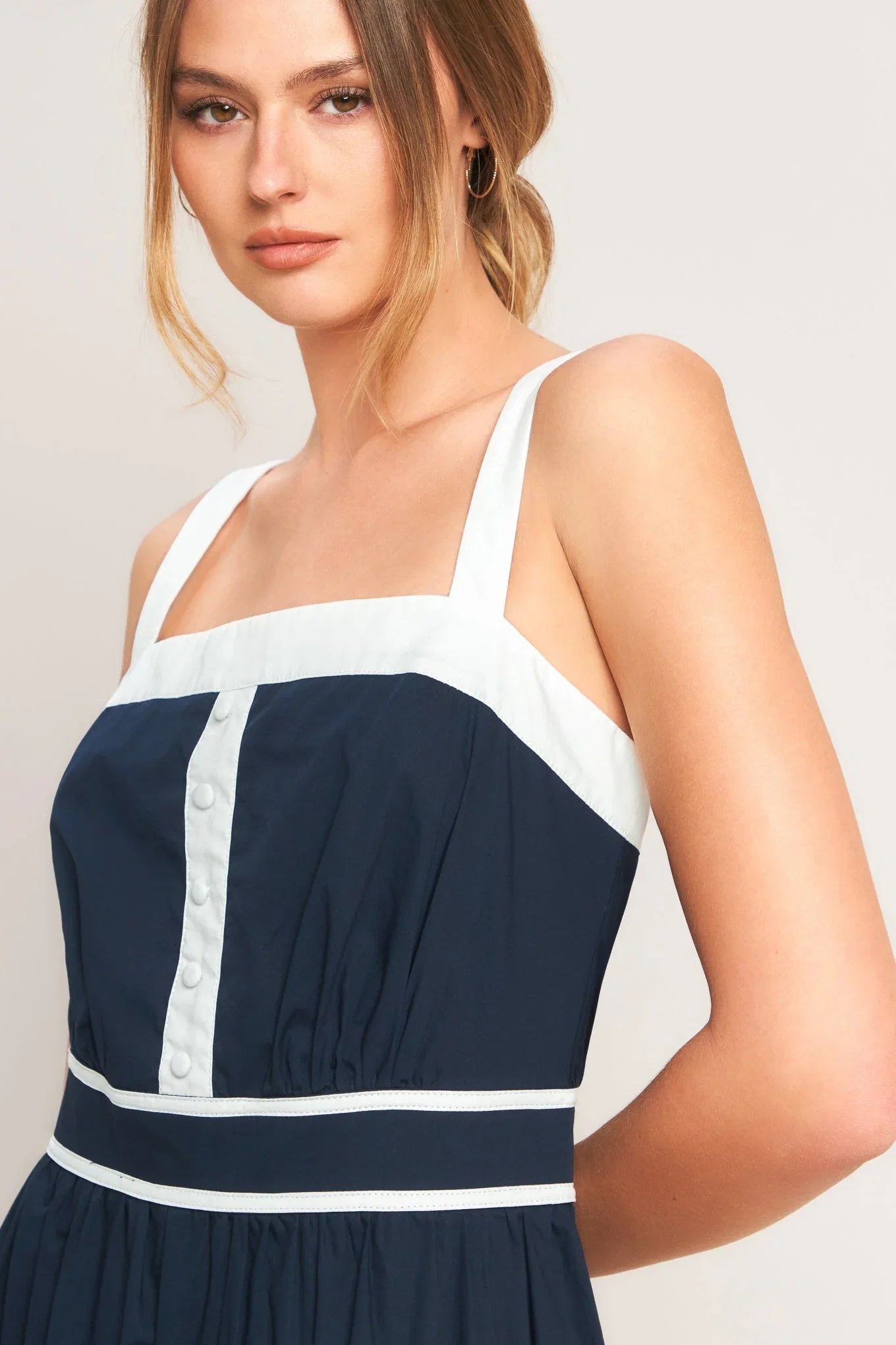 NAVY WHITE CONTRAST MIDI DRESS