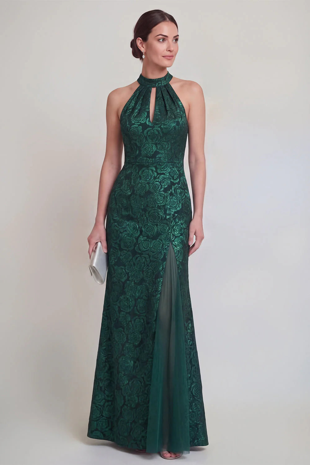 Halter Jacquard Mermaid Sage Green Mother of the Bride Dress