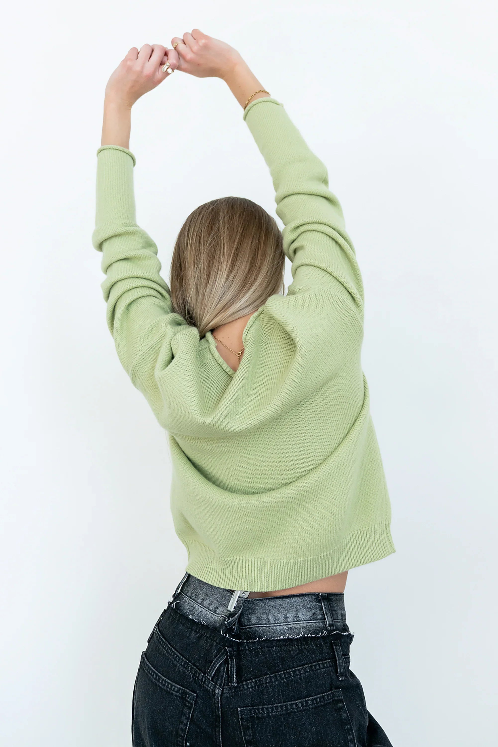 Meli Button Front Knit Sweater in Green