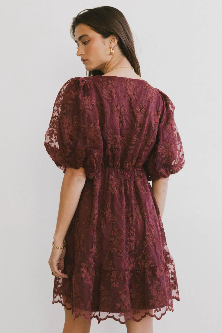 Tiana Embroidered Mini Dress in Red Brown FINAL SALE