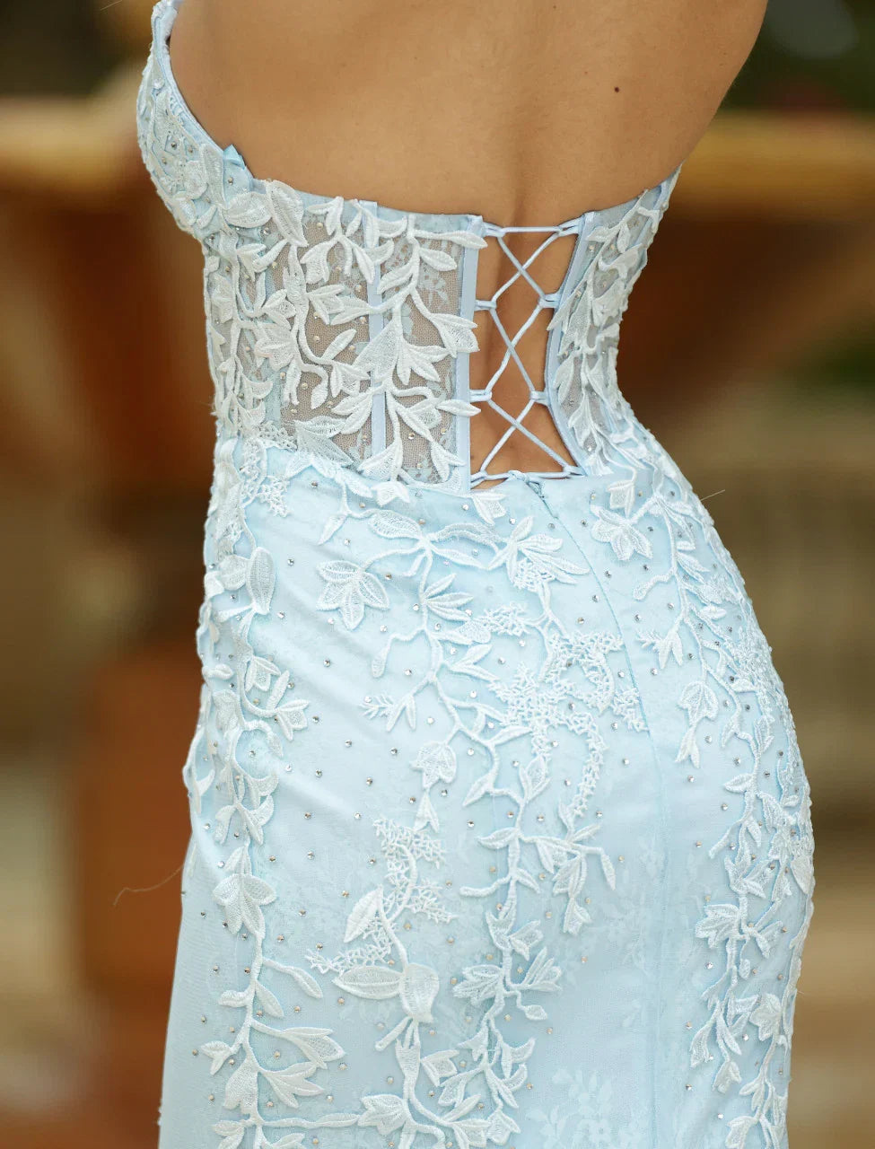 Reva Corset Gown Light Blue Floral Lace Dress