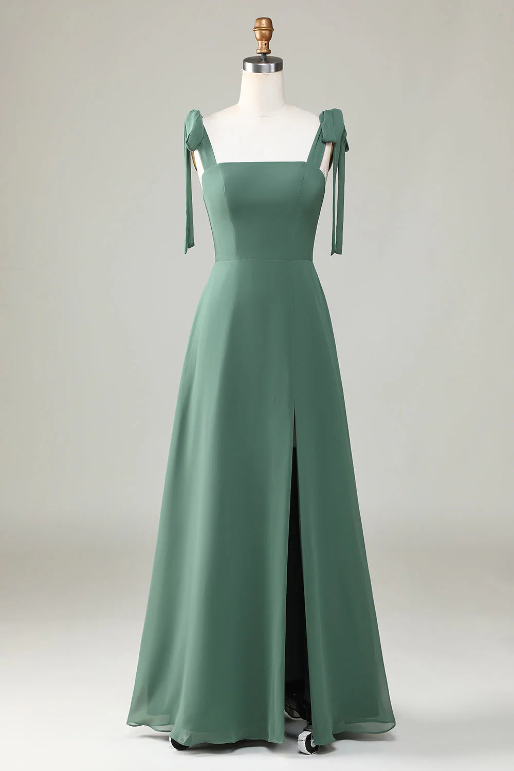 Eucalyptus A Line Spaghetti Straps Floor Length Bridesmaid Dress with Slit