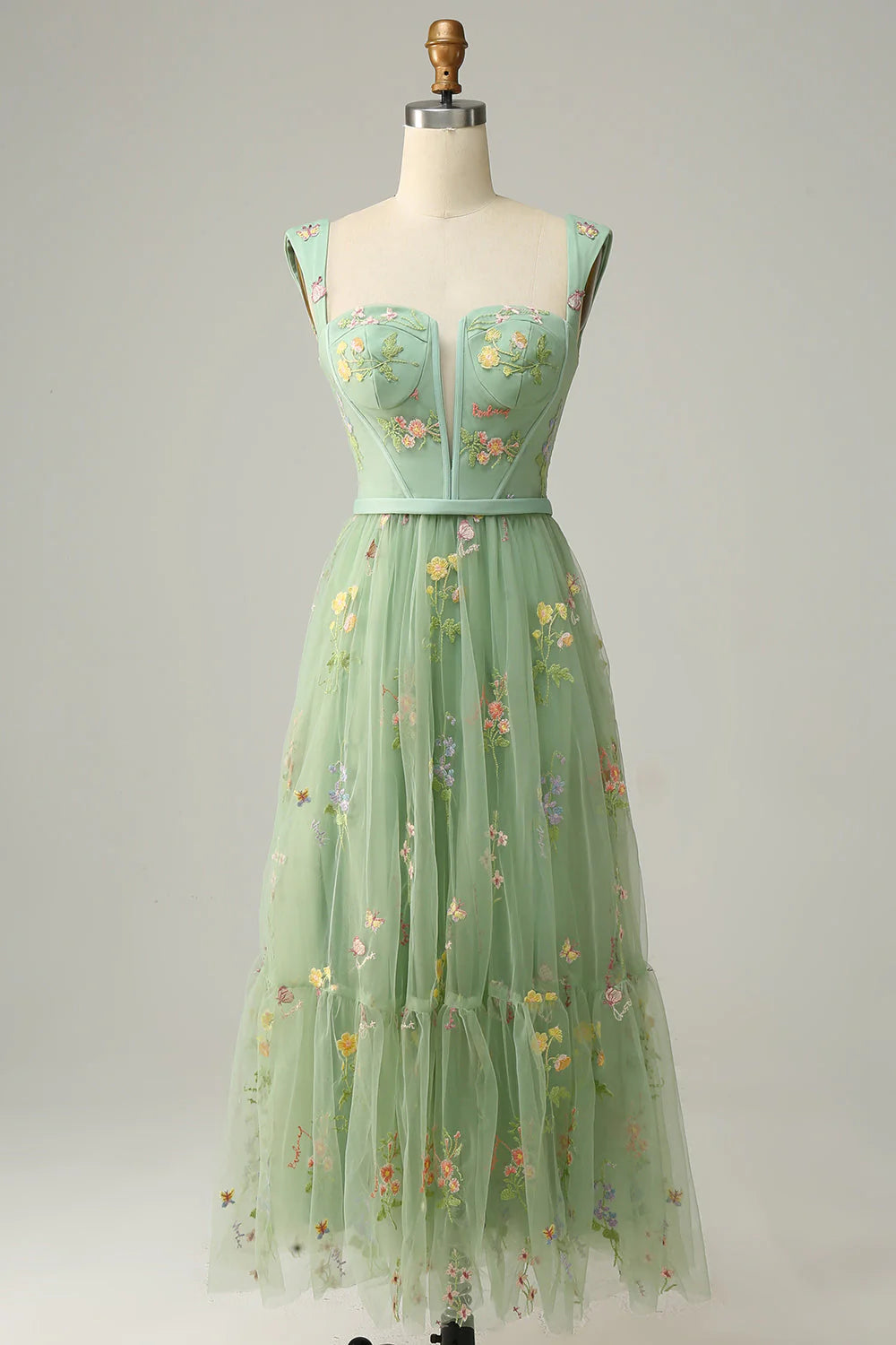 A Line Sweetheart Lilac Tea Length Prom Dress with Embroidery