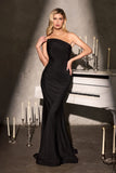 MARCIE GOWN STRETCH SATIN STRAPLESS FITTED DRESS