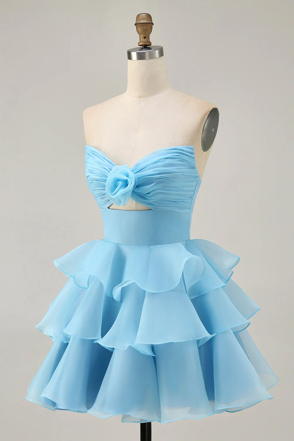 Tiered Cute A Line Strapless Cut Out Purple Homecoming Dress