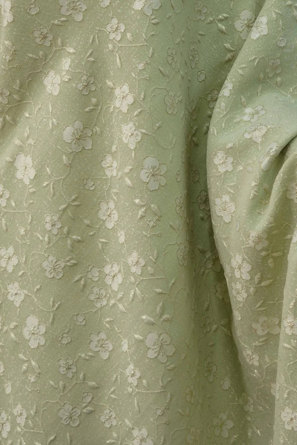 Sage A Line Square Neck Floral Jacquard Bridesmaid Dress with Slit