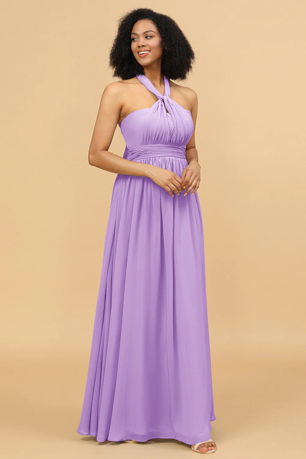A Line One Shoulder V Neck Halter Neck Floor Length Grey Blue Bridesmaid Dress