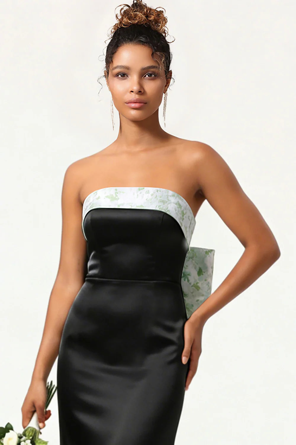 Green Strapless Mermaid Long Bridesmaid Dress with Bow