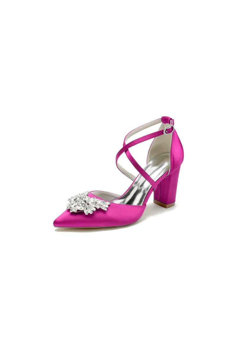 White Cross Strap Pump with Crystal Flower Accent