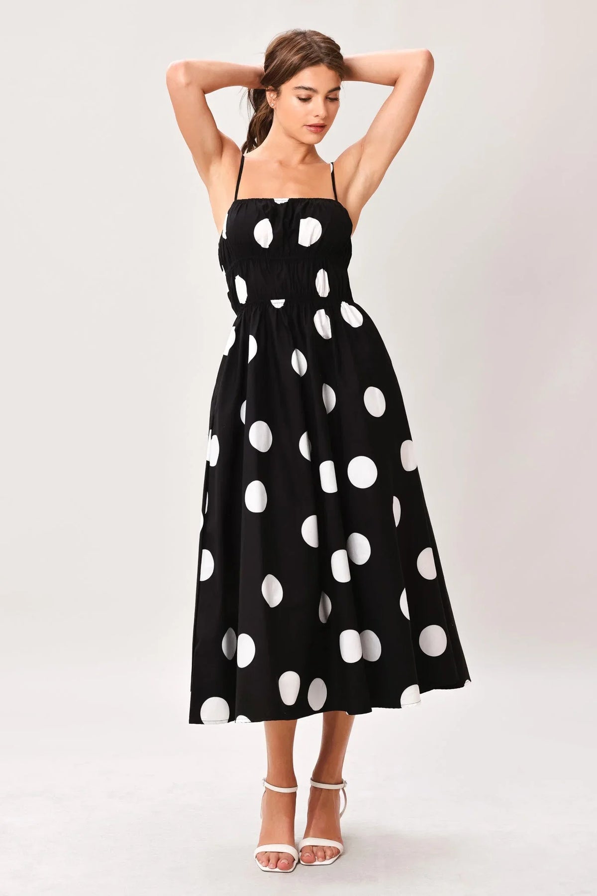 DOT THEORY BLACK WHITE MIDI DRESS