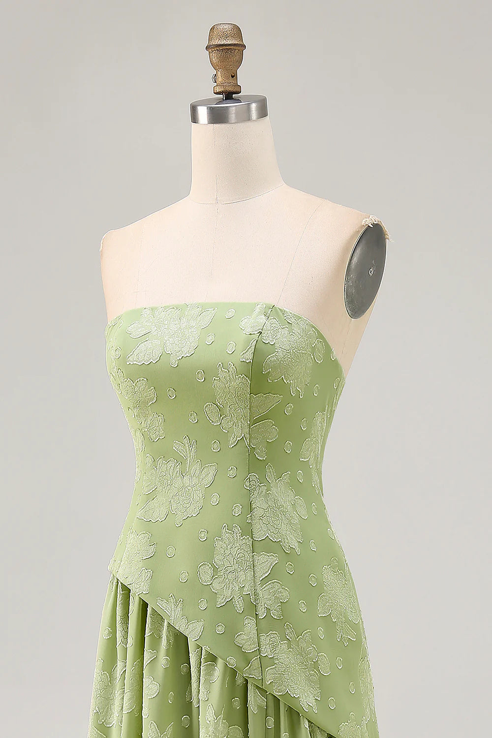 Sage Green A Line Strapless Long Wedding Guest Dress