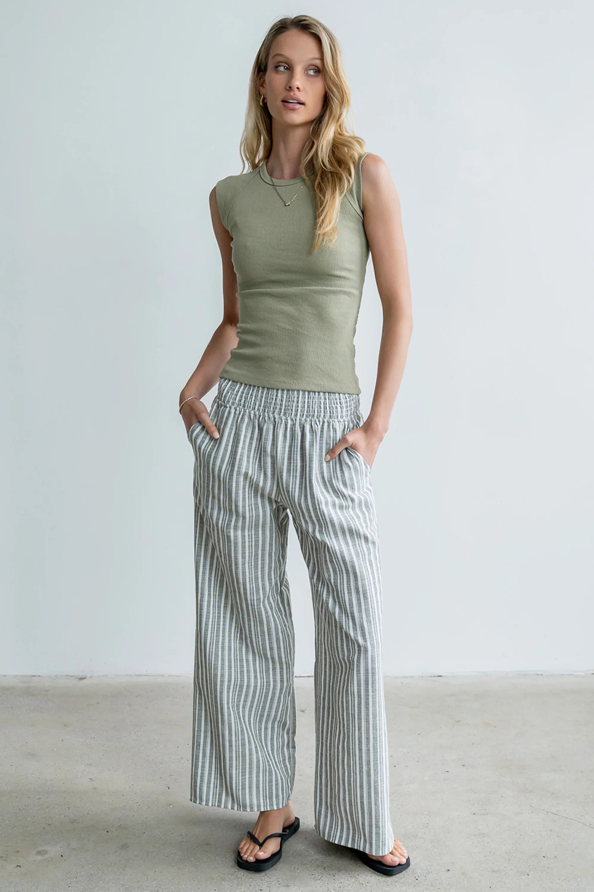 Indiana Striped Pants in Olive