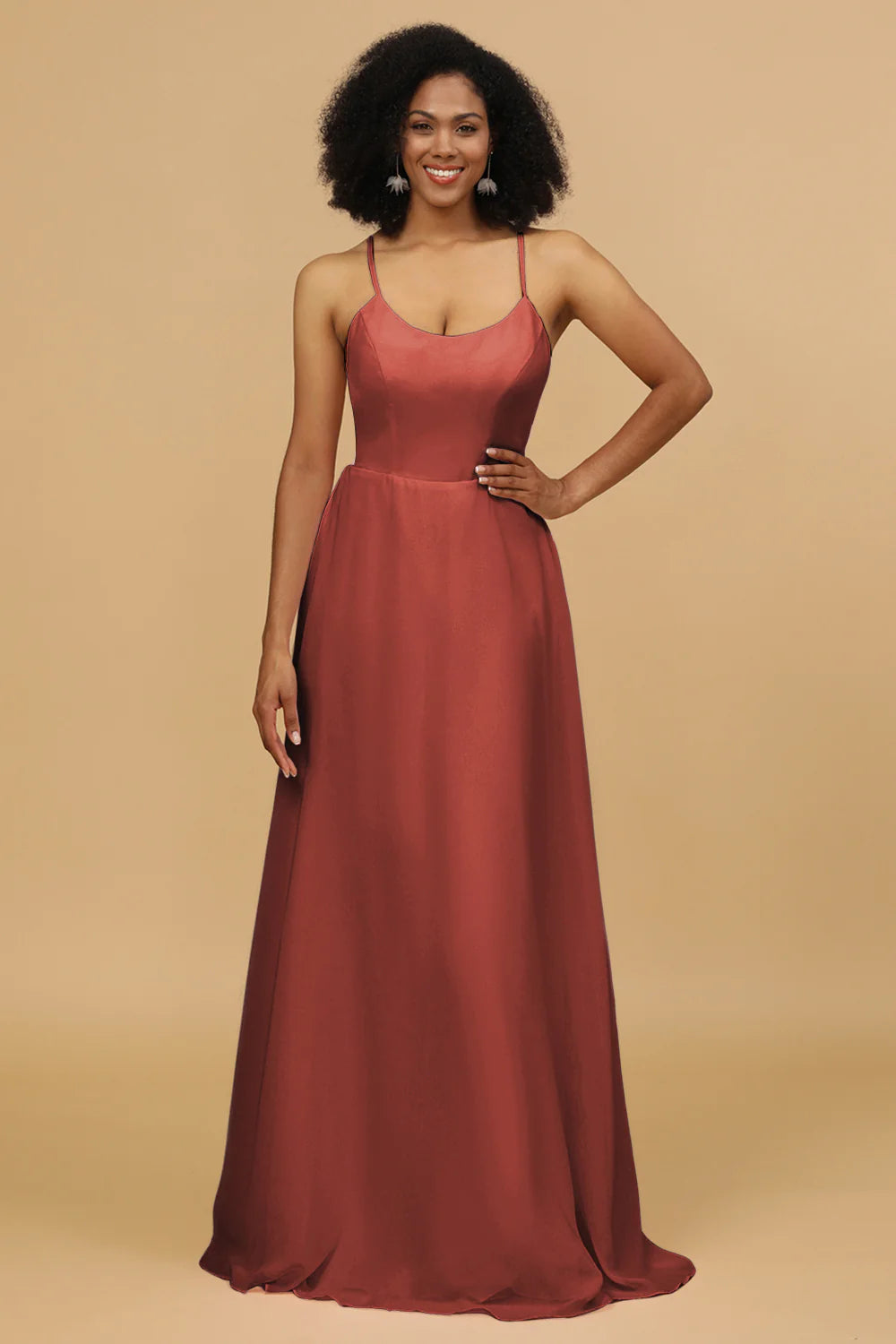 Sheath Column Spaghetti Straps Long Chiffon Bridesmaid Dress