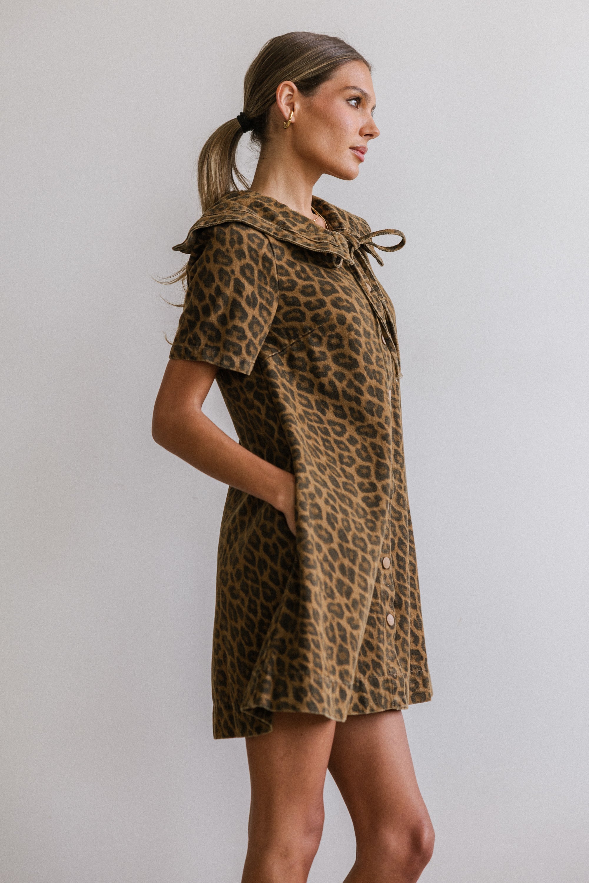 Camryn Collared Baby Doll Dress in Leopard FINAL SALE