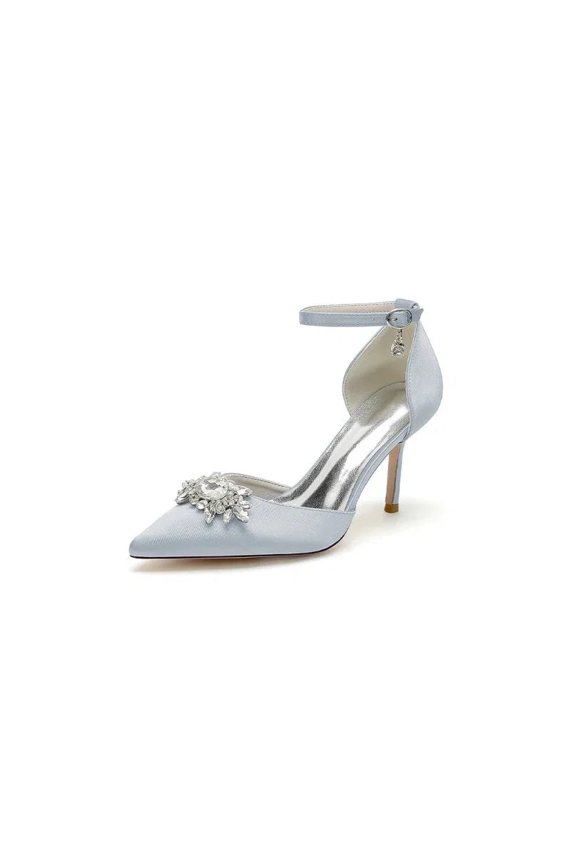 White Pointed Toe with Rhinestone Flower