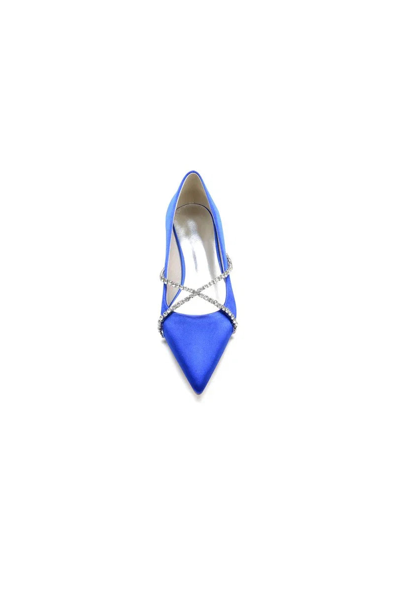Pointed Toe Rhinestone Strap Kitten Heels