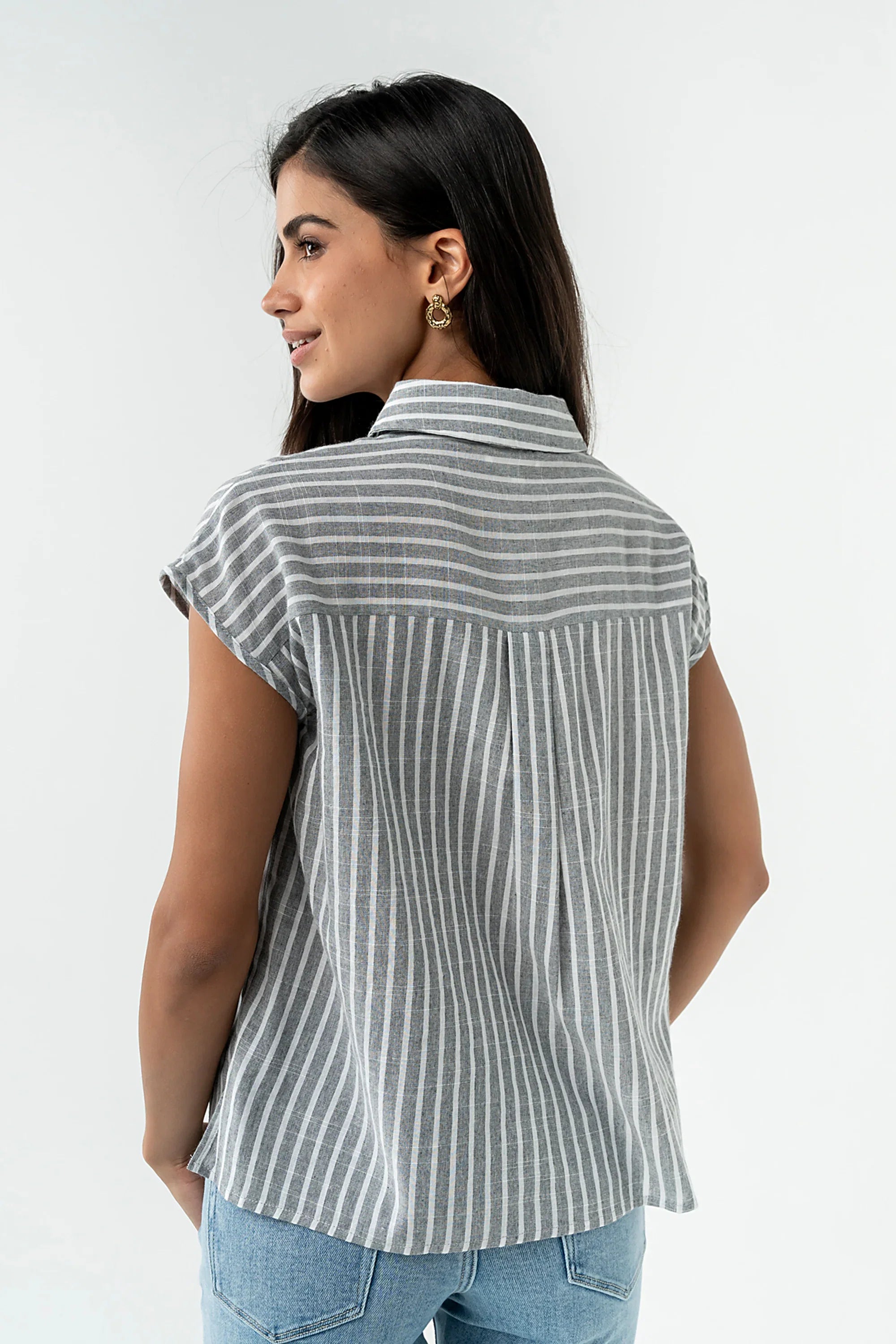 Janel Collared Striped Top