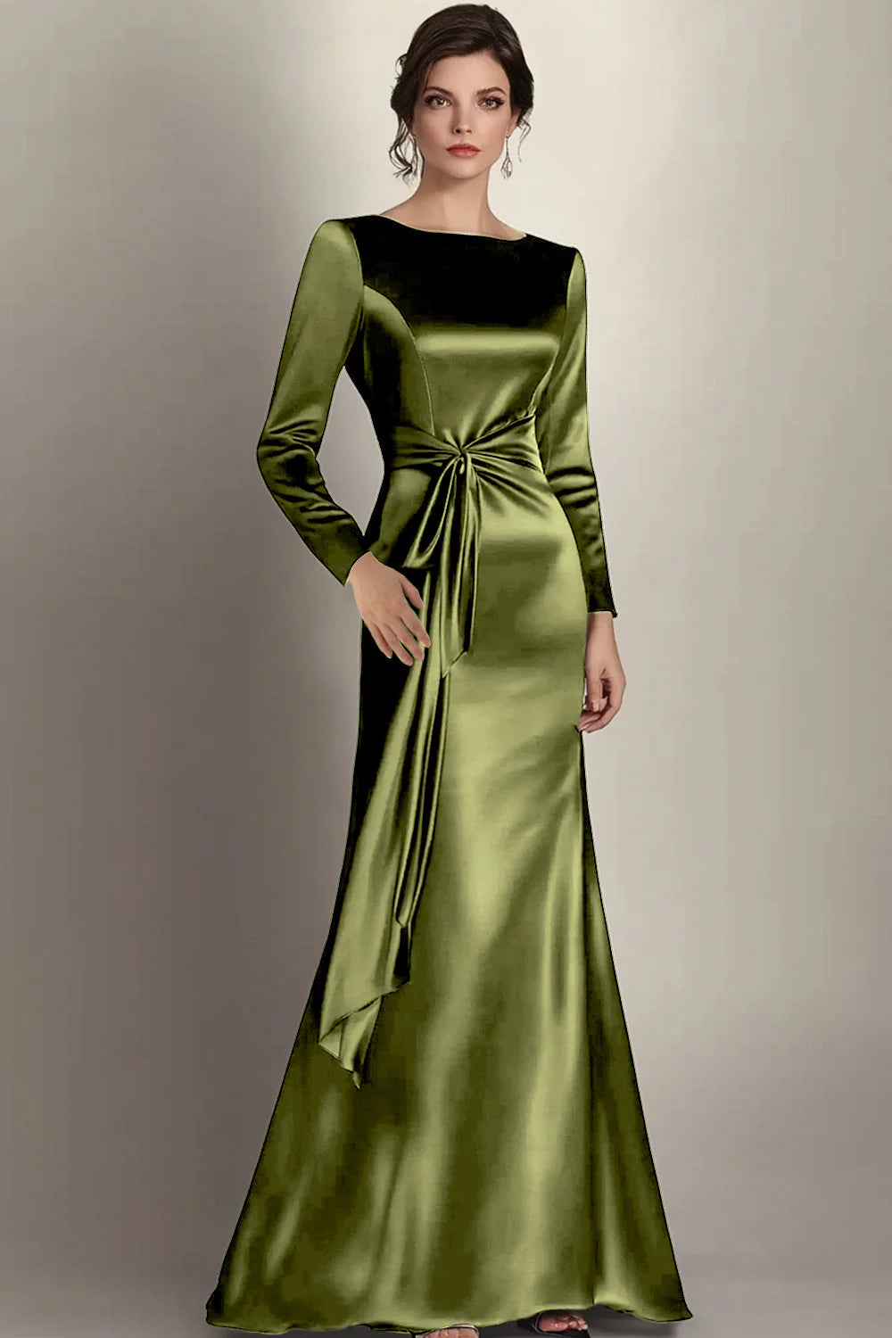 Black Mermaid Boat Neck Mother of the Bride Dress with Long Sleeves