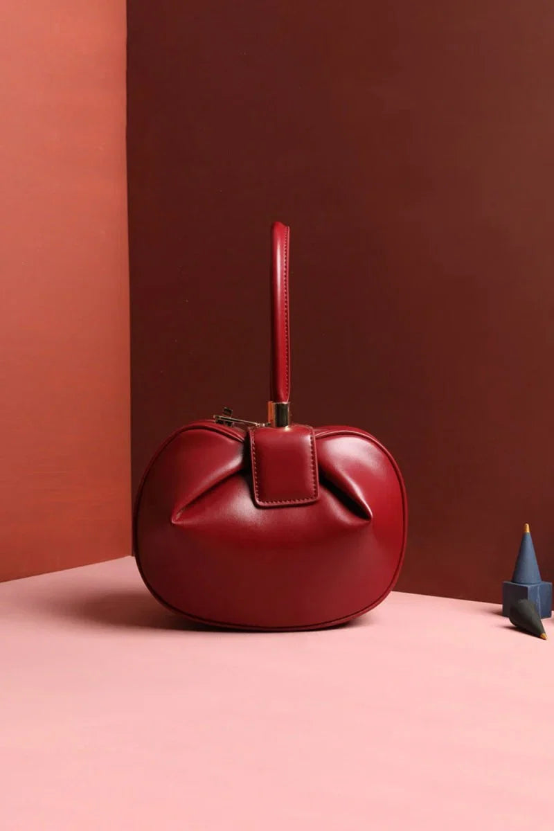 Womens Knotted Cherry Top Handle Clutch in Genuine Leather
