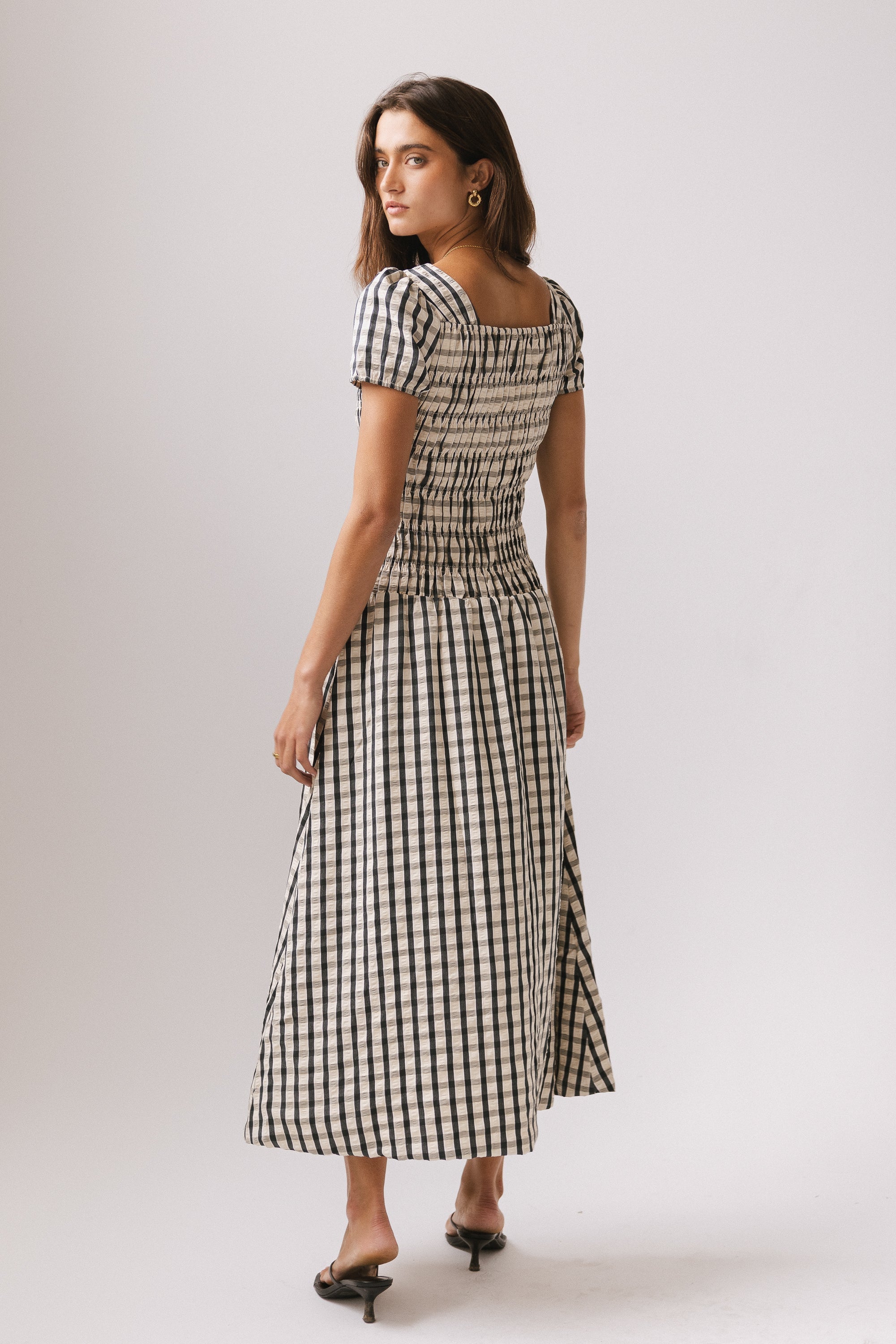 Erin Smocked Maxi Dress in Navy